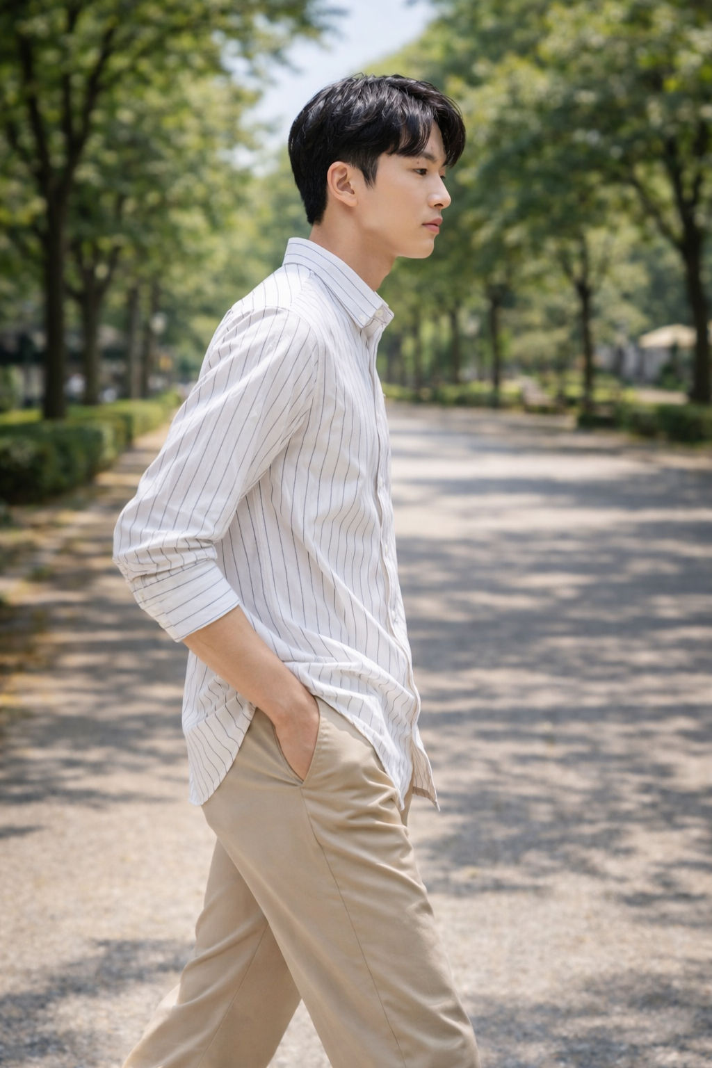 Mens White Striped Slim Fit Casual Shirt