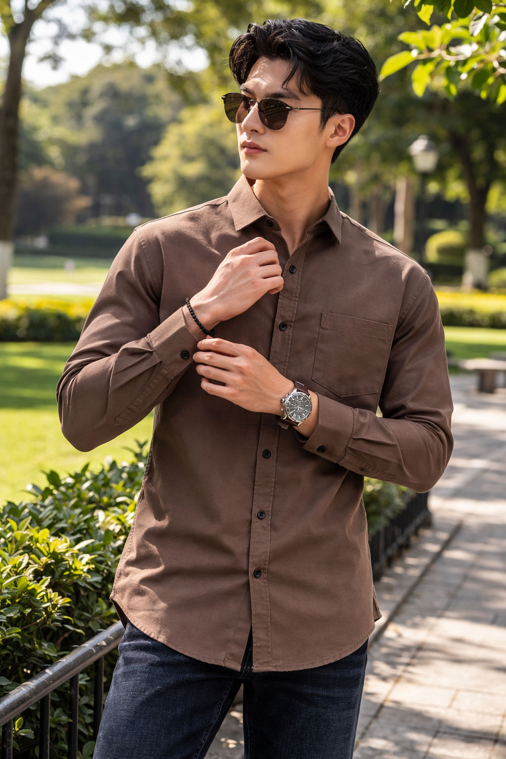 Mens Brown Slim Fit Casual Shirt