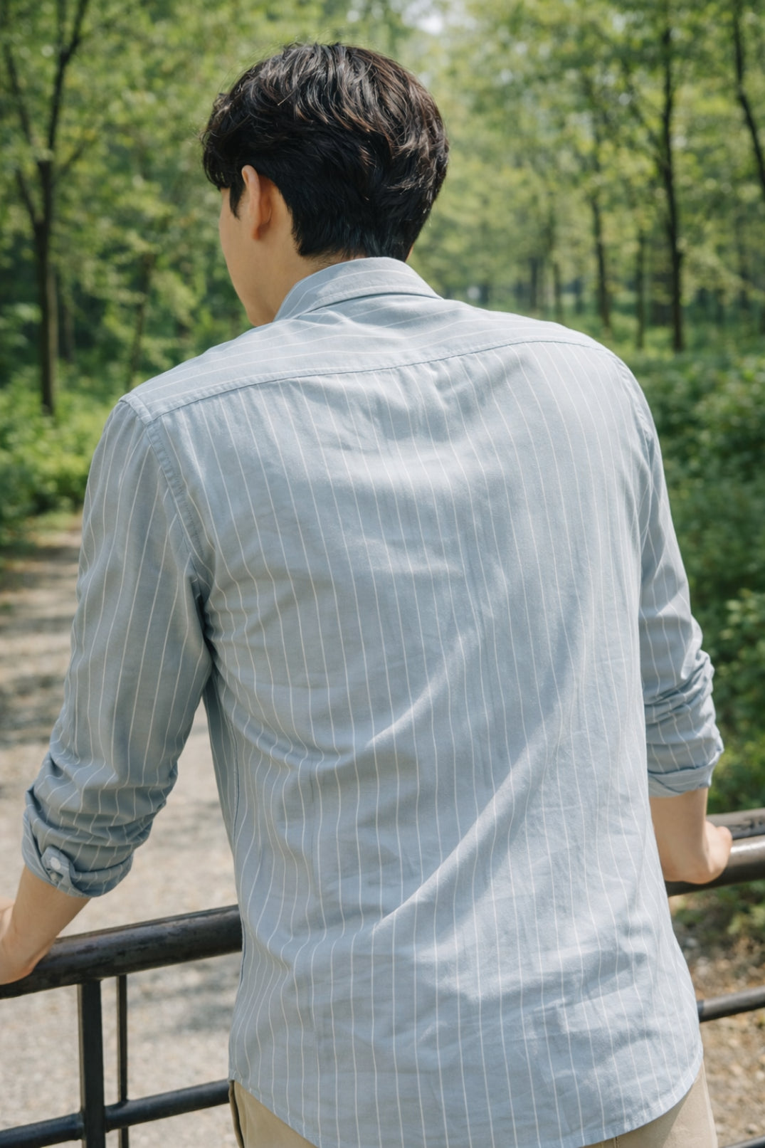 Mens Light Grey Striped Slim Fit Casual Shirt