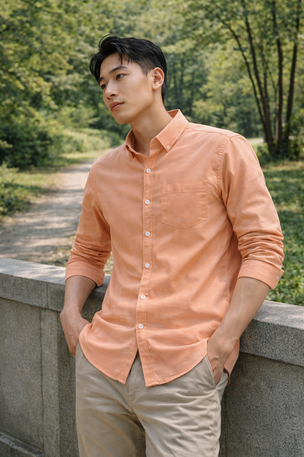 Men's Peach Slim Fit Casual Shirt