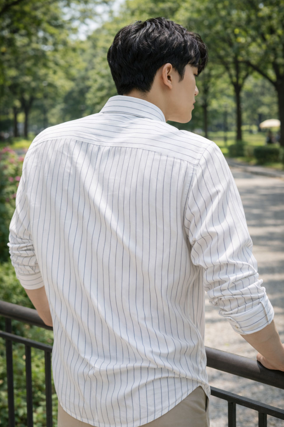 Mens White Striped Slim Fit Casual Shirt
