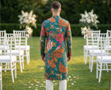 Men Teal Green Floral Printed Kurta 4
