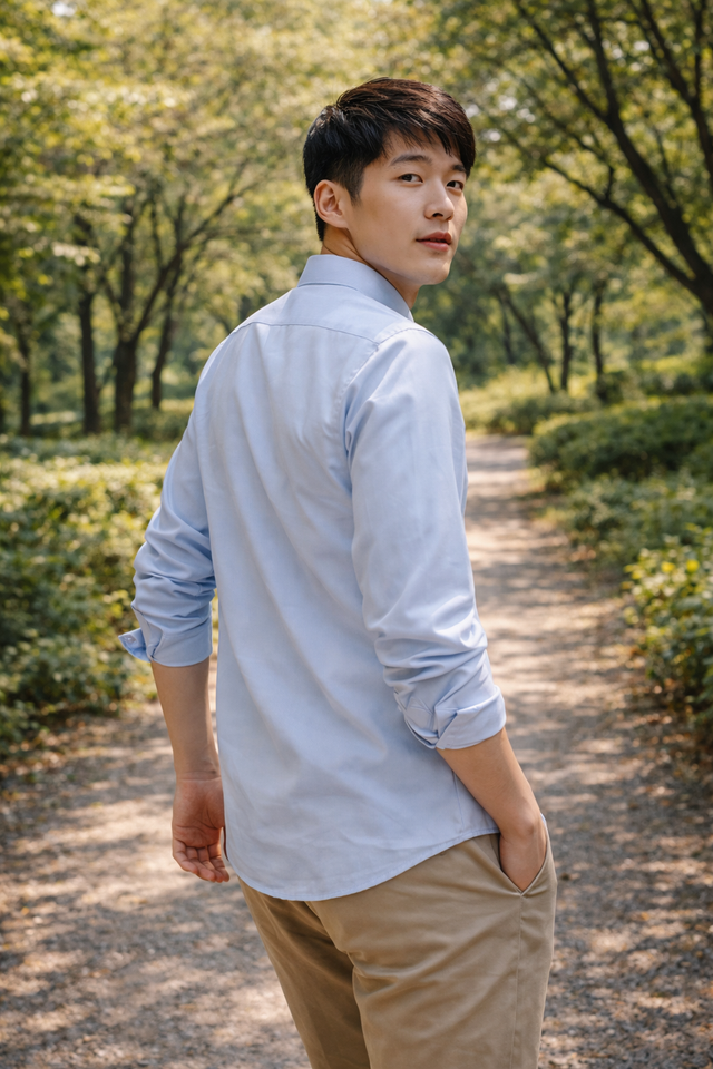 Men's sky blue slim-fit casual shirt, product view