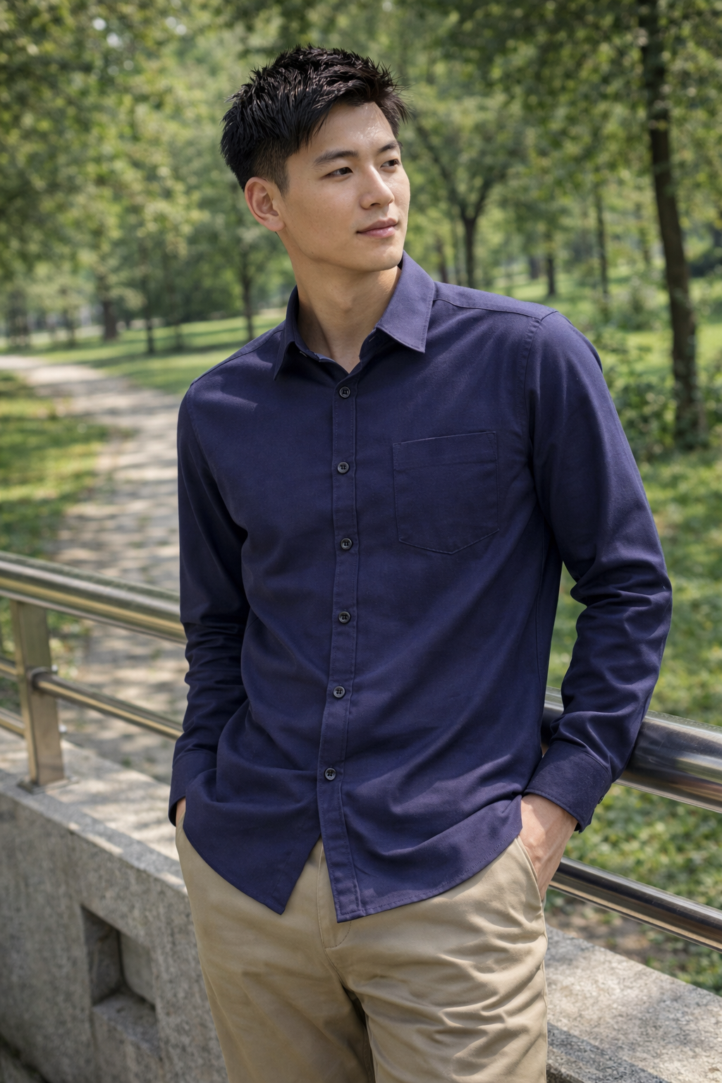 Men's Dark Blue Slim Fit Casual Shirt