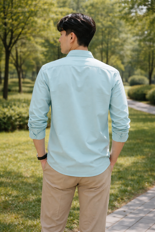 Men's mint blue slim-fit casual shirt, product view
