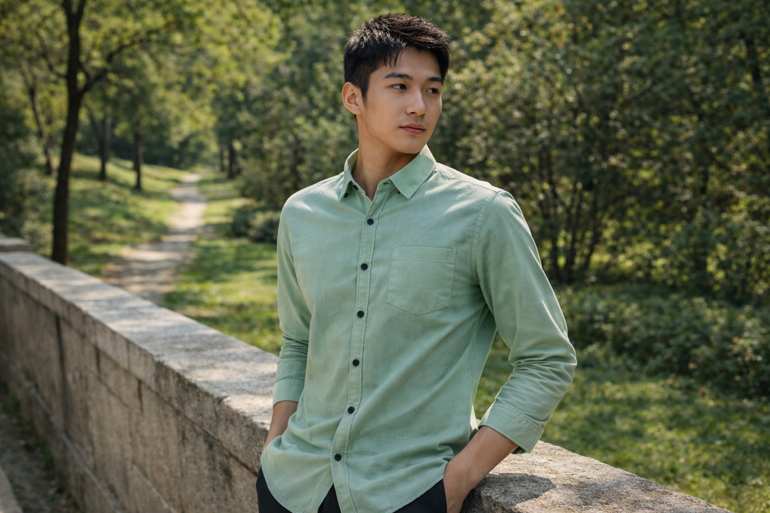 Men's mint green slim-fit casual shirt, product view