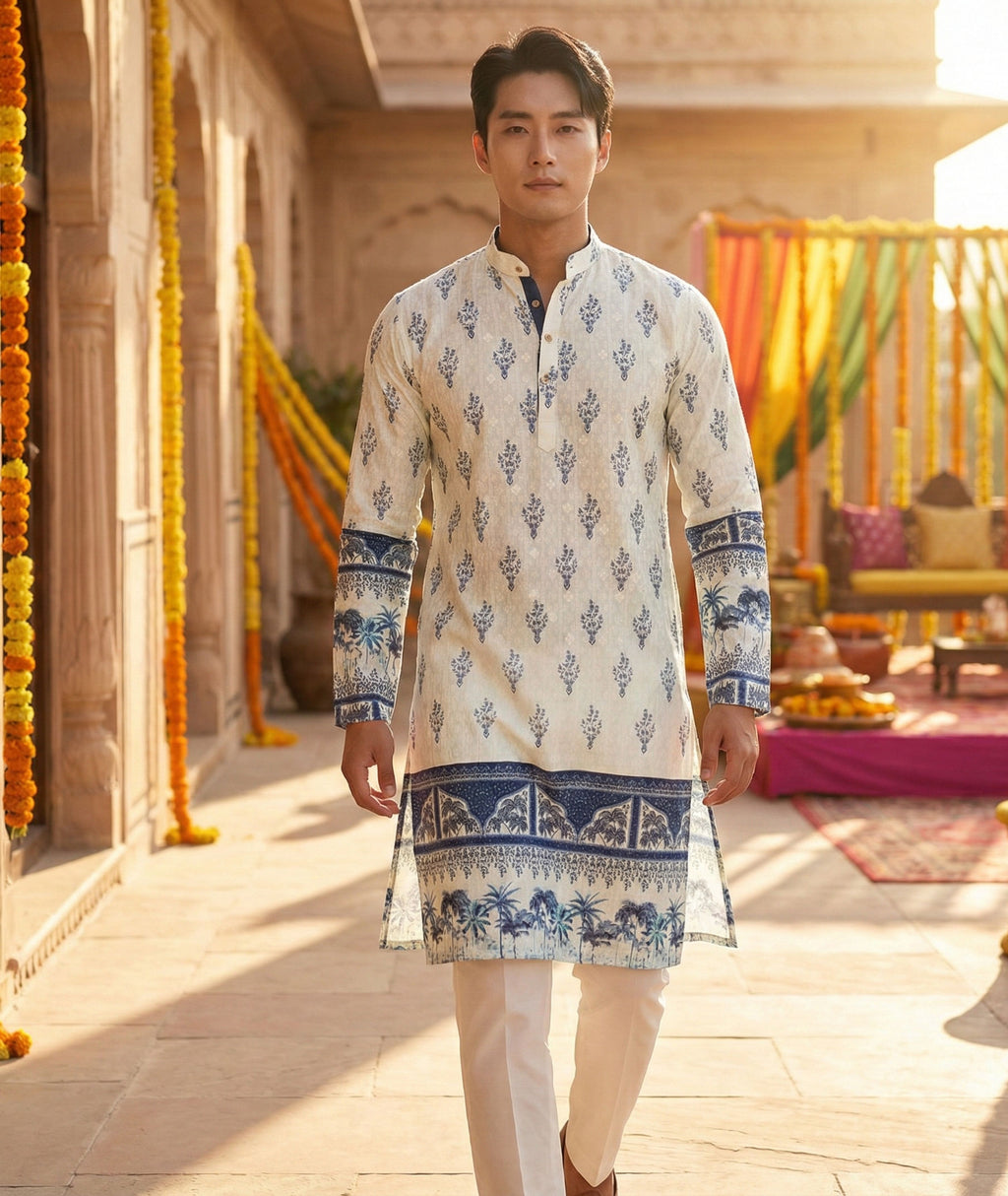 Men Cream Ethnic Motif Printed Kurta