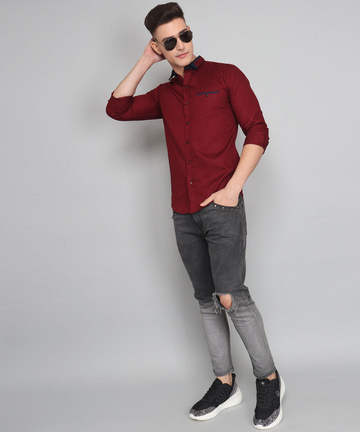पुरुषों के लिए विशेष डिजाइनर लाल रंग कपास आरामदायक ठोस शर्ट