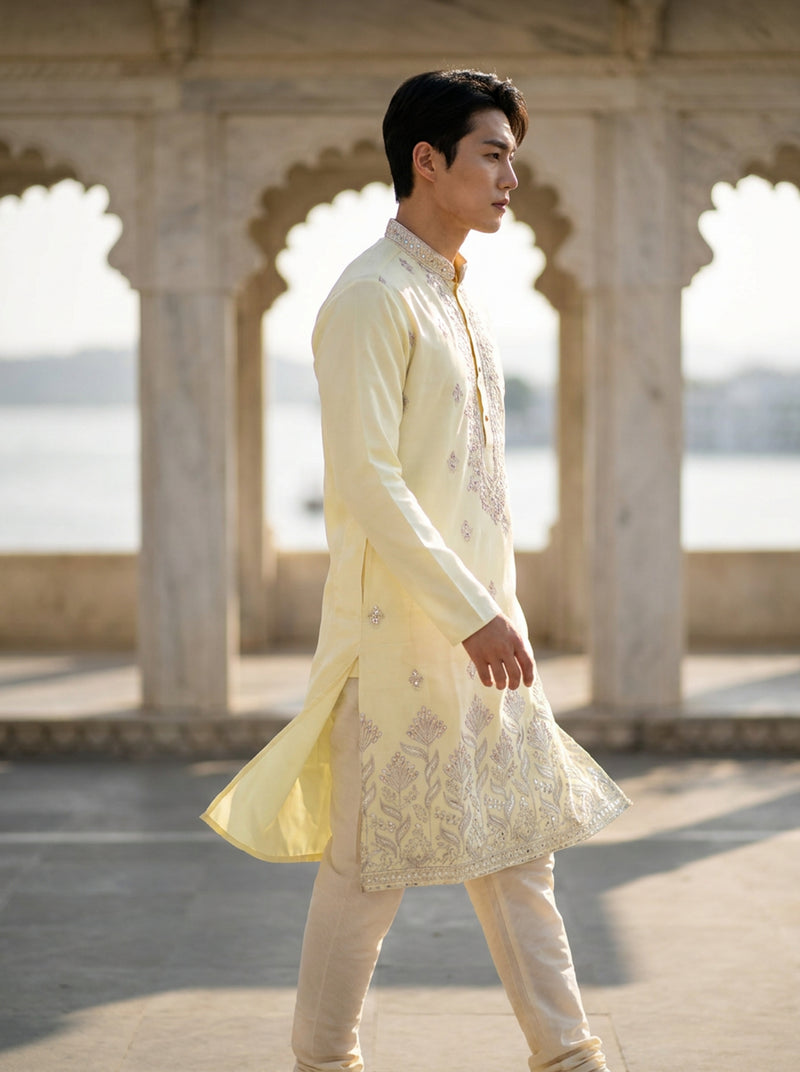 Men's Ivory Art Silk Blend Festive Embroidered Kurta 5