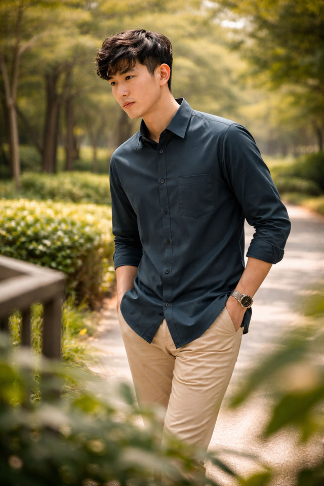 Mens Green Slim Fit Casual Shirt — TryBuy®