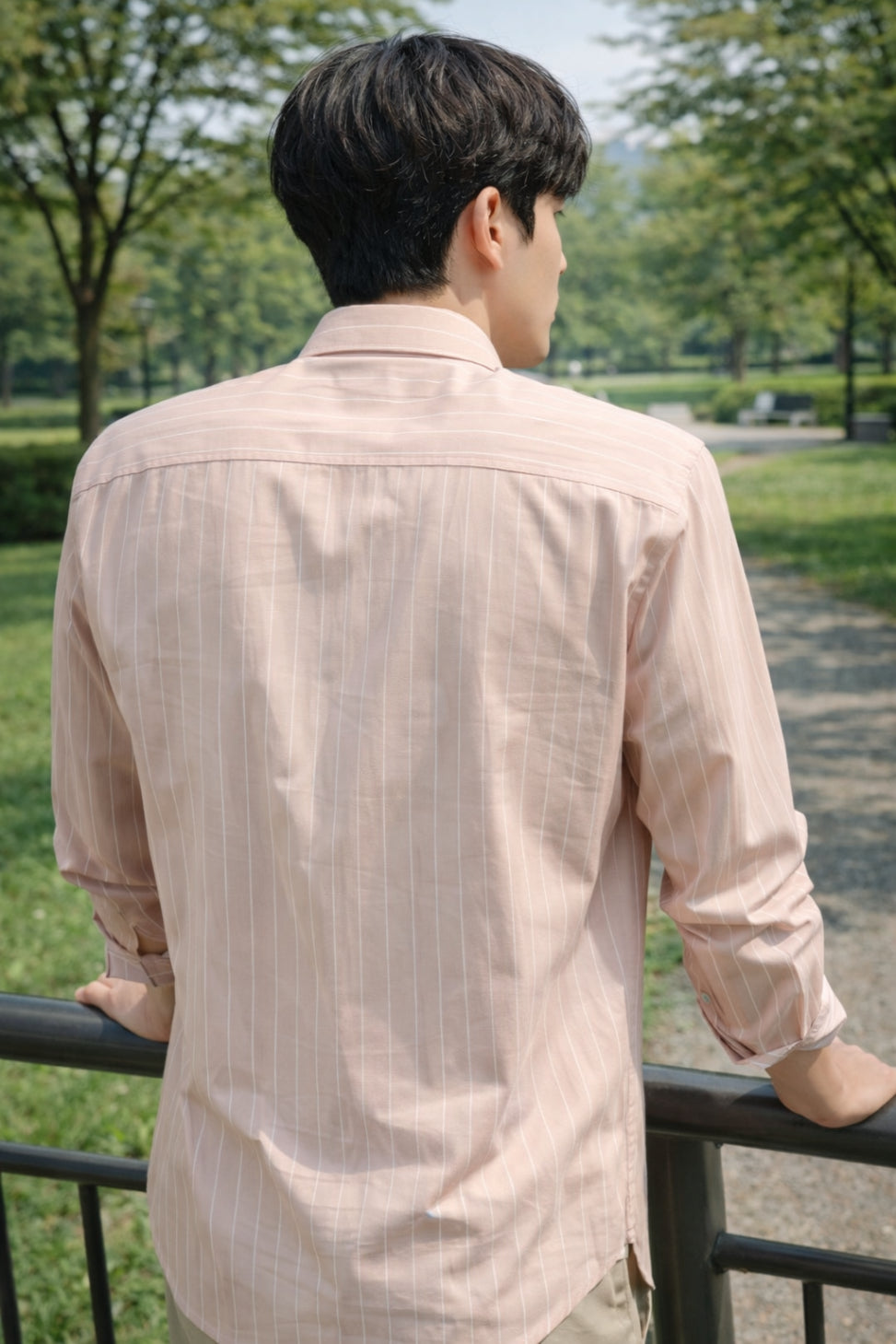 Mens Light Pink Striped Slim Fit Casual Shirt