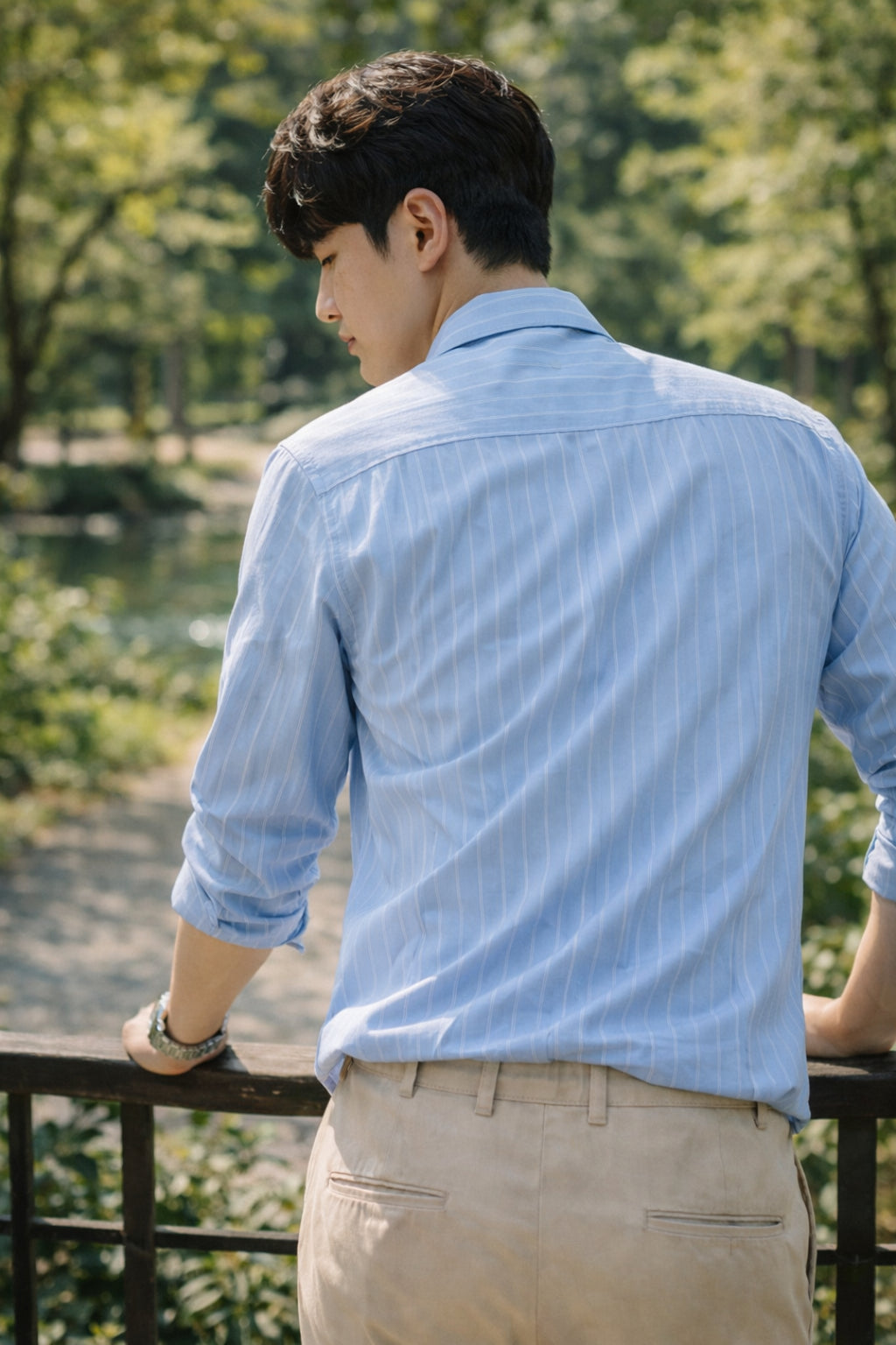 Mens Light Blue Striped Slim Fit Casual Shirt