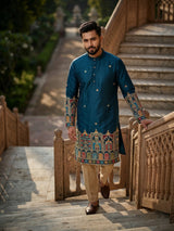 Men Blue Kurta for Festive & Wedding Wear with Ethnic Border 1