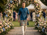 Men Blue Kurta for Festive & Wedding Wear with Ethnic Border 2