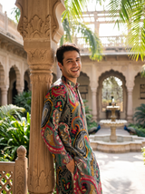 Men's Vibrant Multicolor Paisley Print Art Silk Blend Kurta 5