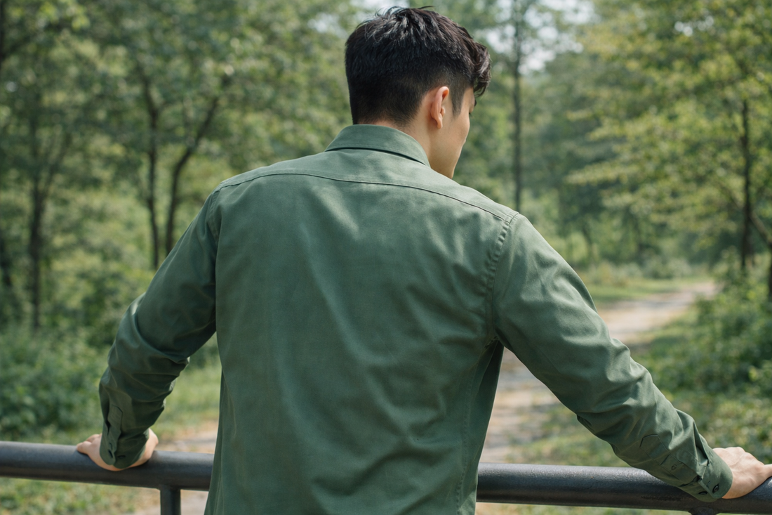 Men's dusty green slim-fit casual shirt, product view
