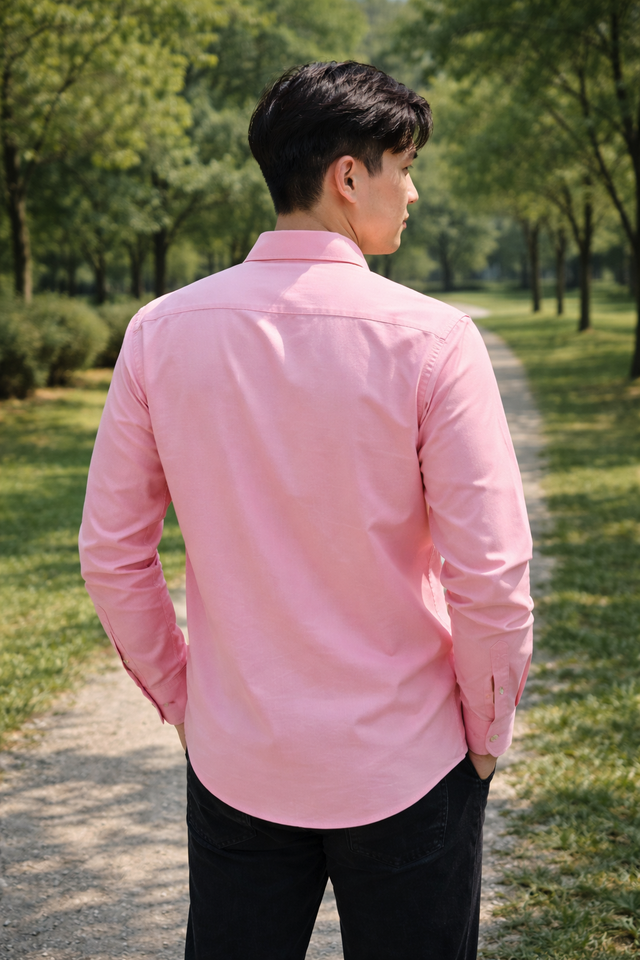 Men's pink slim-fit casual shirt, product view