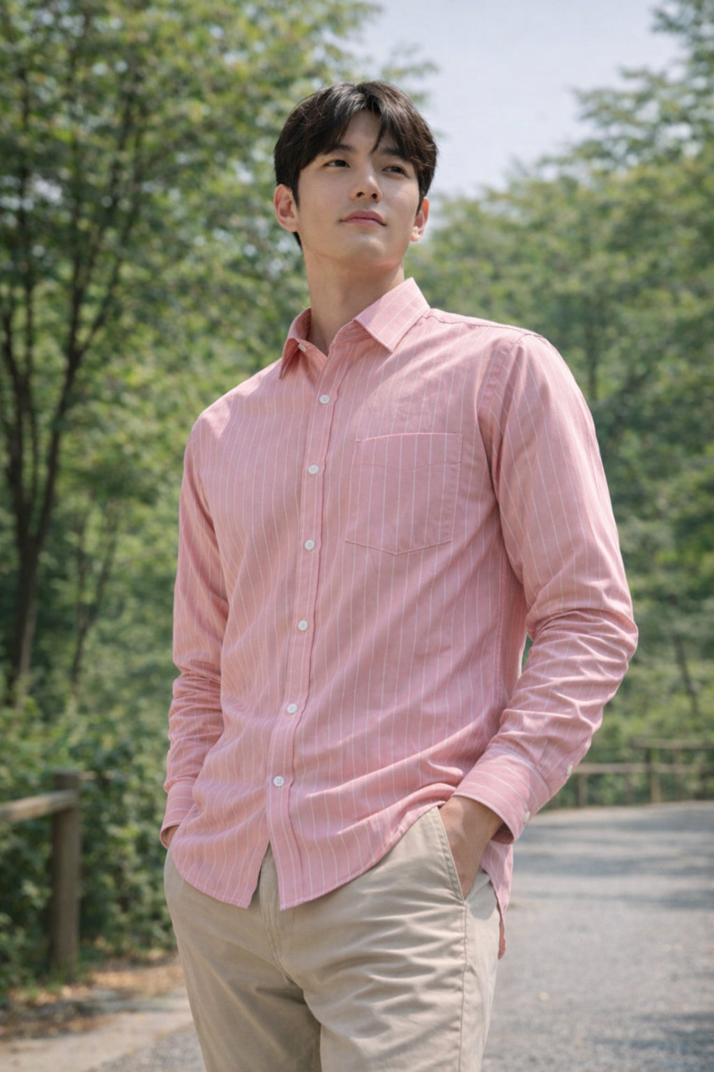 Mens Pink Striped Slim Fit Casual Shirt