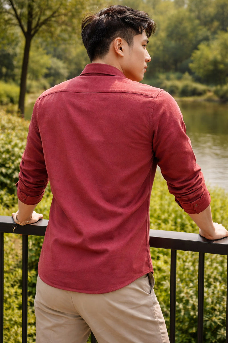 Men's Rust Red Slim Fit Casual Shirt 8