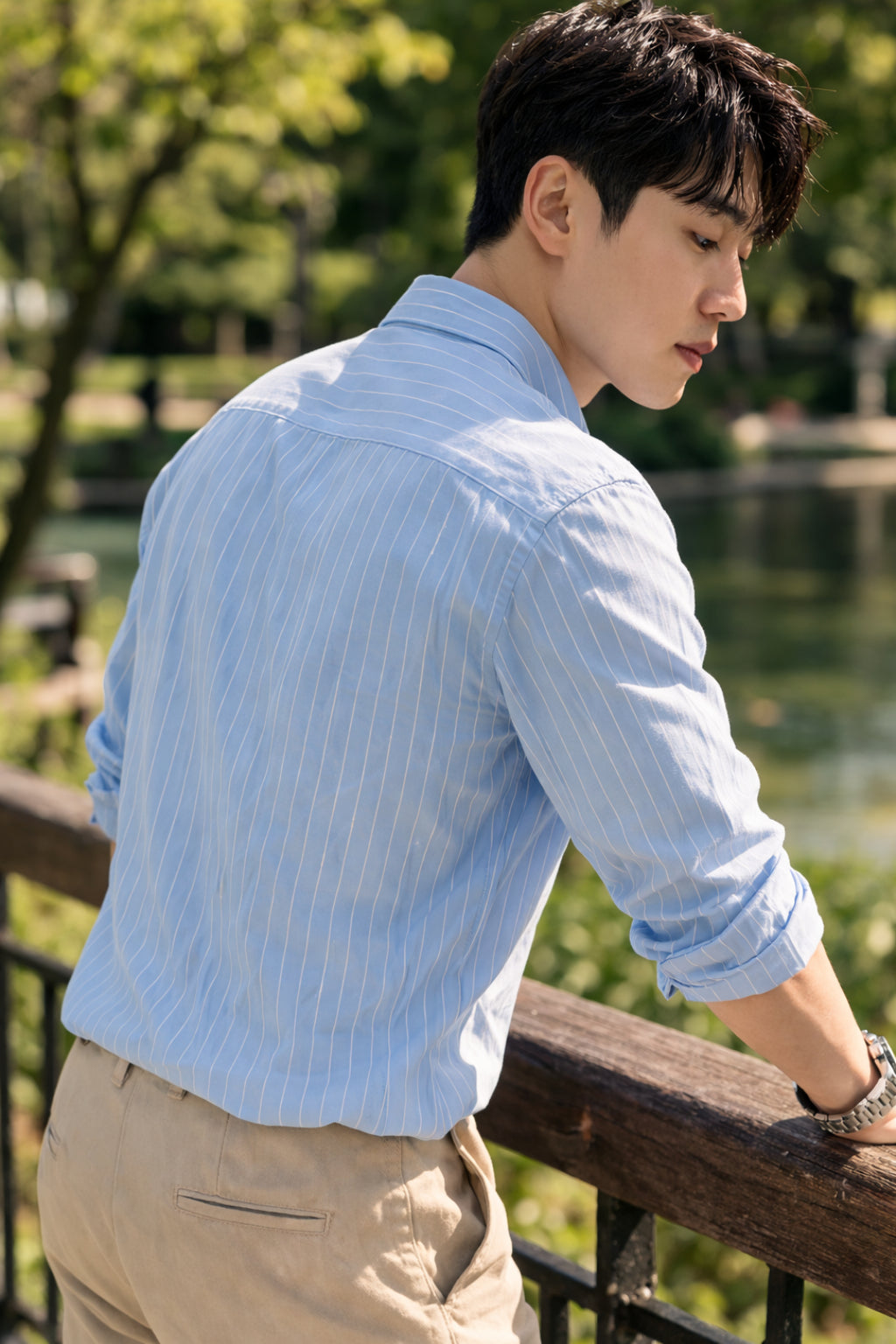 Mens Light Blue Striped Slim Fit Casual Shirt