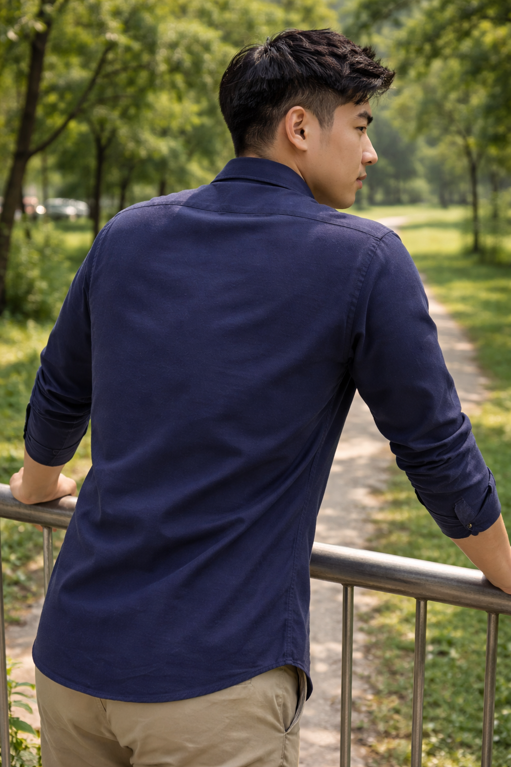 Men's Dark Blue Slim Fit Casual Shirt