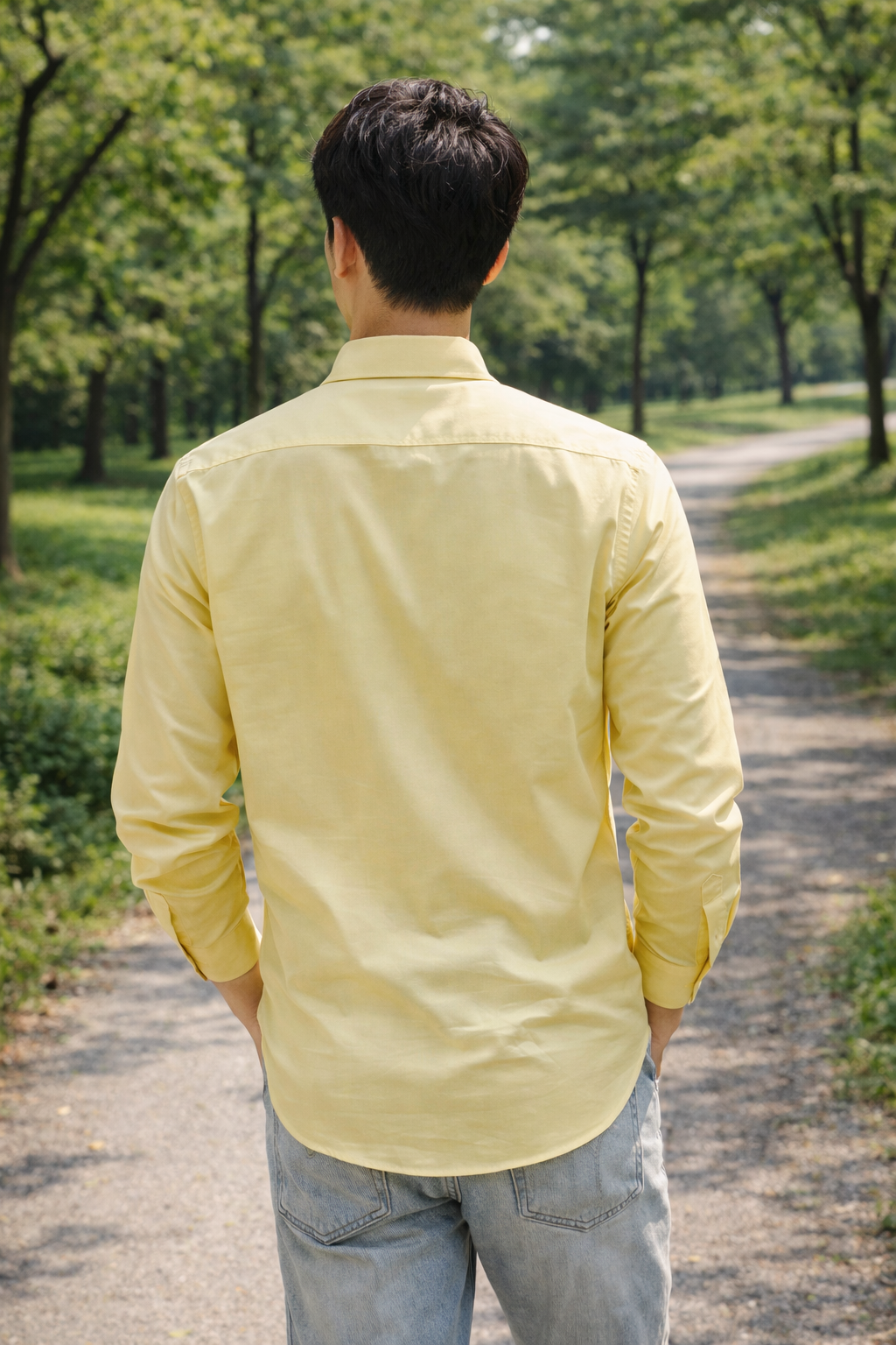 Men's light yellow slim-fit casual shirt, product view