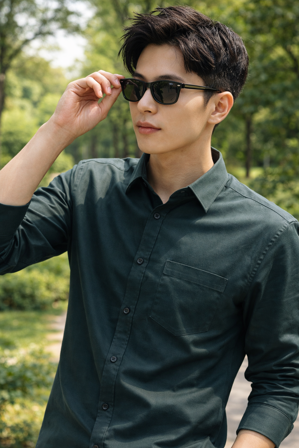 Men's Dark Green Slim Fit Casual Shirt