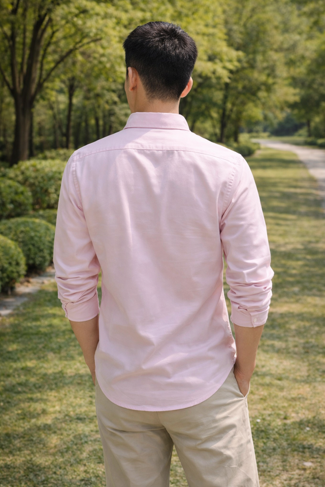 Men's light pink slim-fit casual shirt, product view
