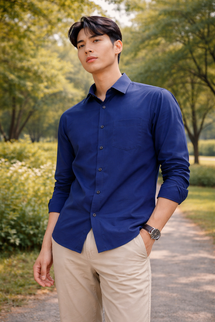 Men's Navy Blue Slim Fit Casual Shirt 2