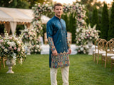 Men Blue Kurta for Festive & Wedding Wear with Ethnic Border 5