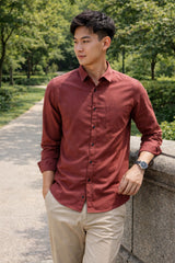 Mens Burnt Red Slim Fit Casual Shirt 6