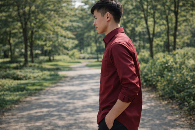 Men’s Burgundy Slim Fit Cotton Casual Shirt