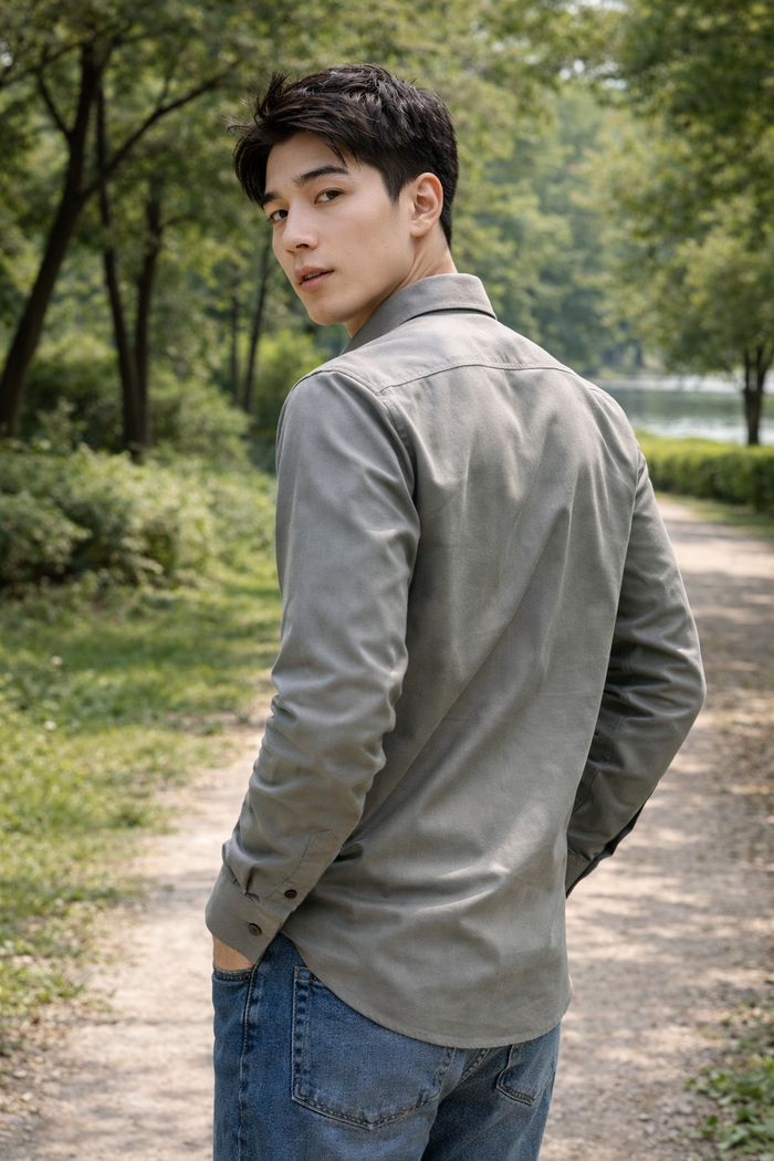Men's Grey Slim Fit Casual Shirt 2
