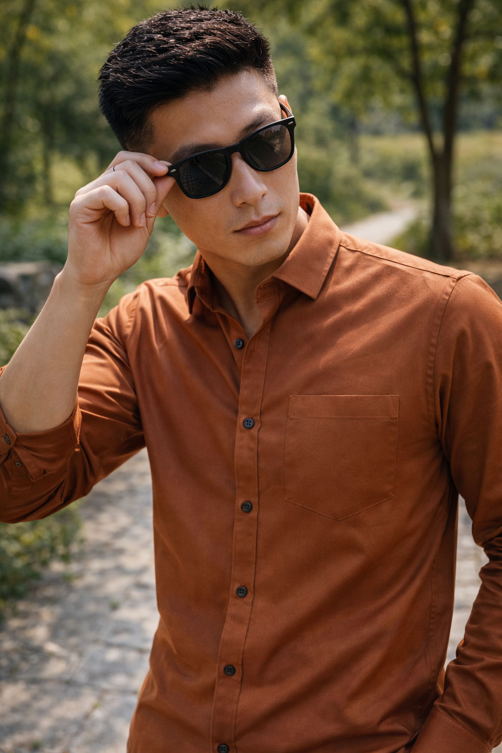 Men's Burnt Orange Slim Fit Casual Shirt