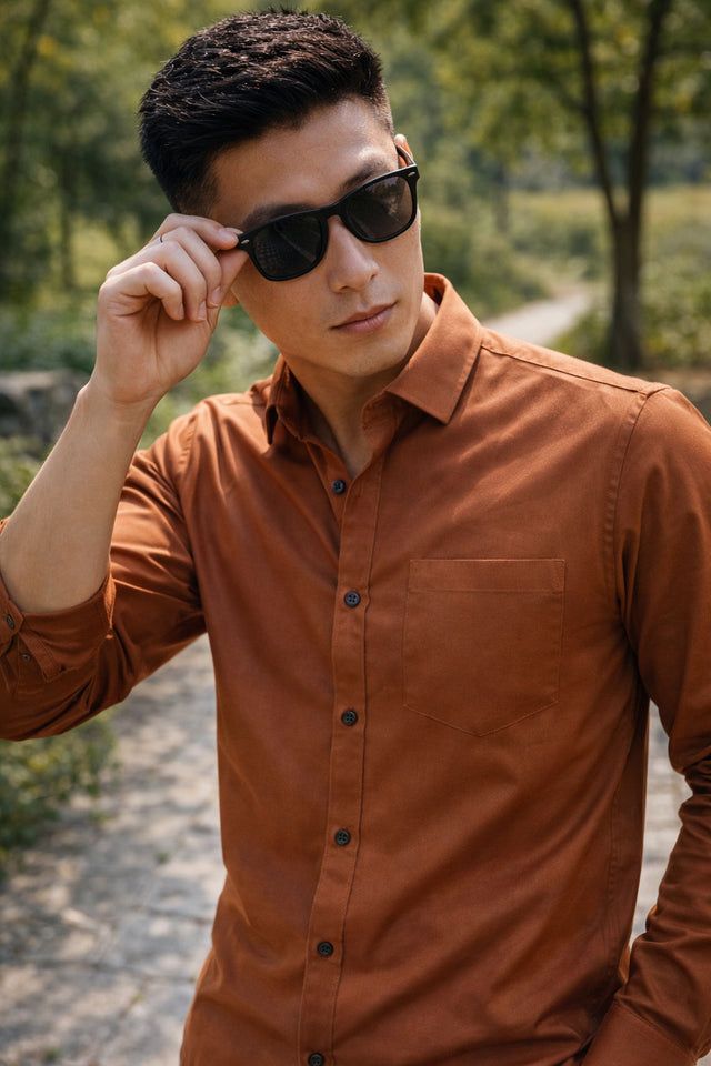 Mens Burnt Orange Slim Fit Casual Shirt — TryBuy®