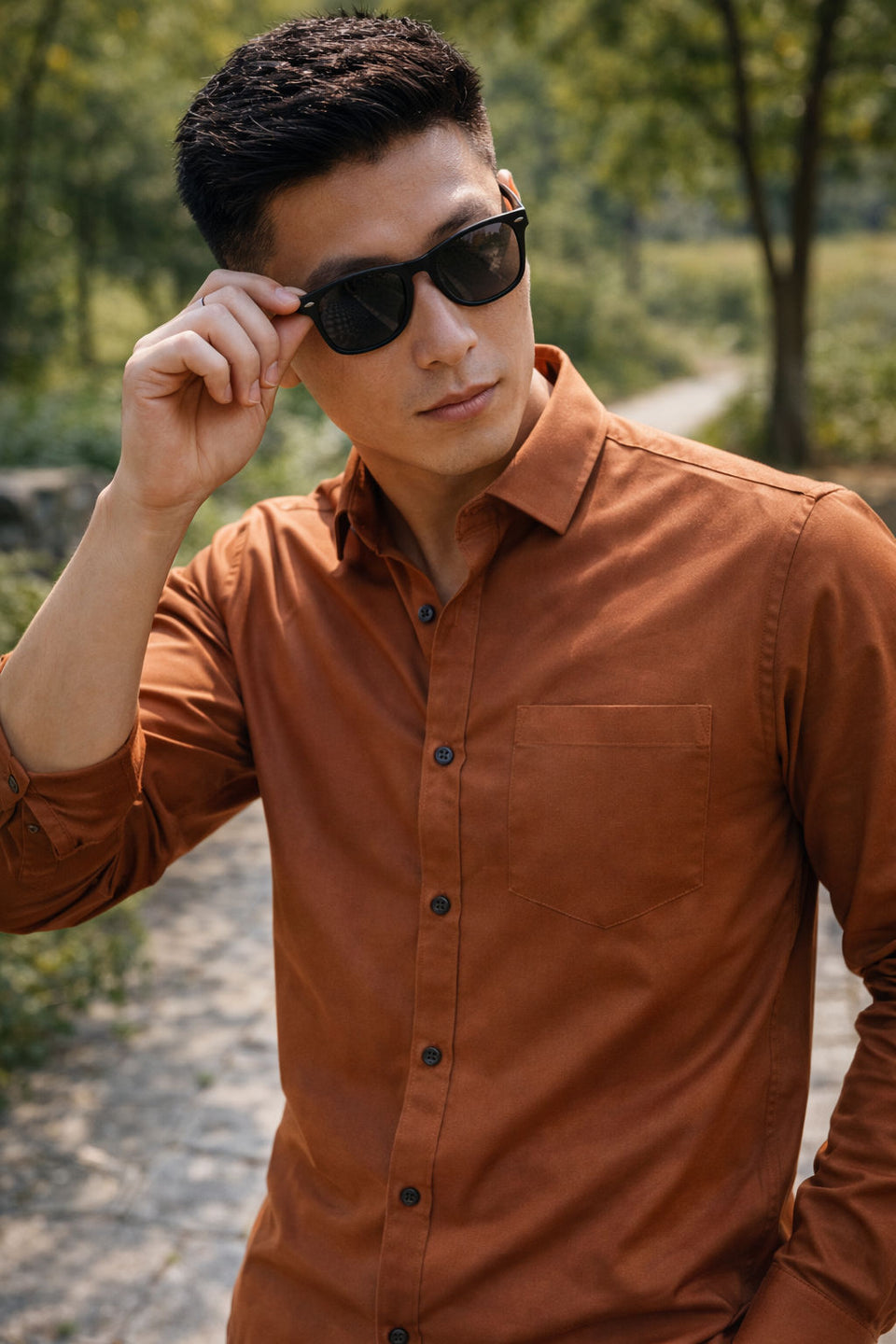 Mens Burnt Orange Slim Fit Casual Shirt