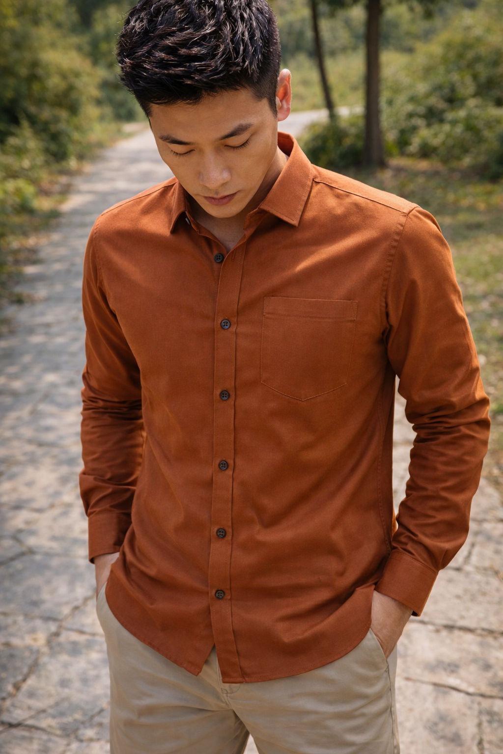 Men's Burnt Orange Slim Fit Casual Shirt