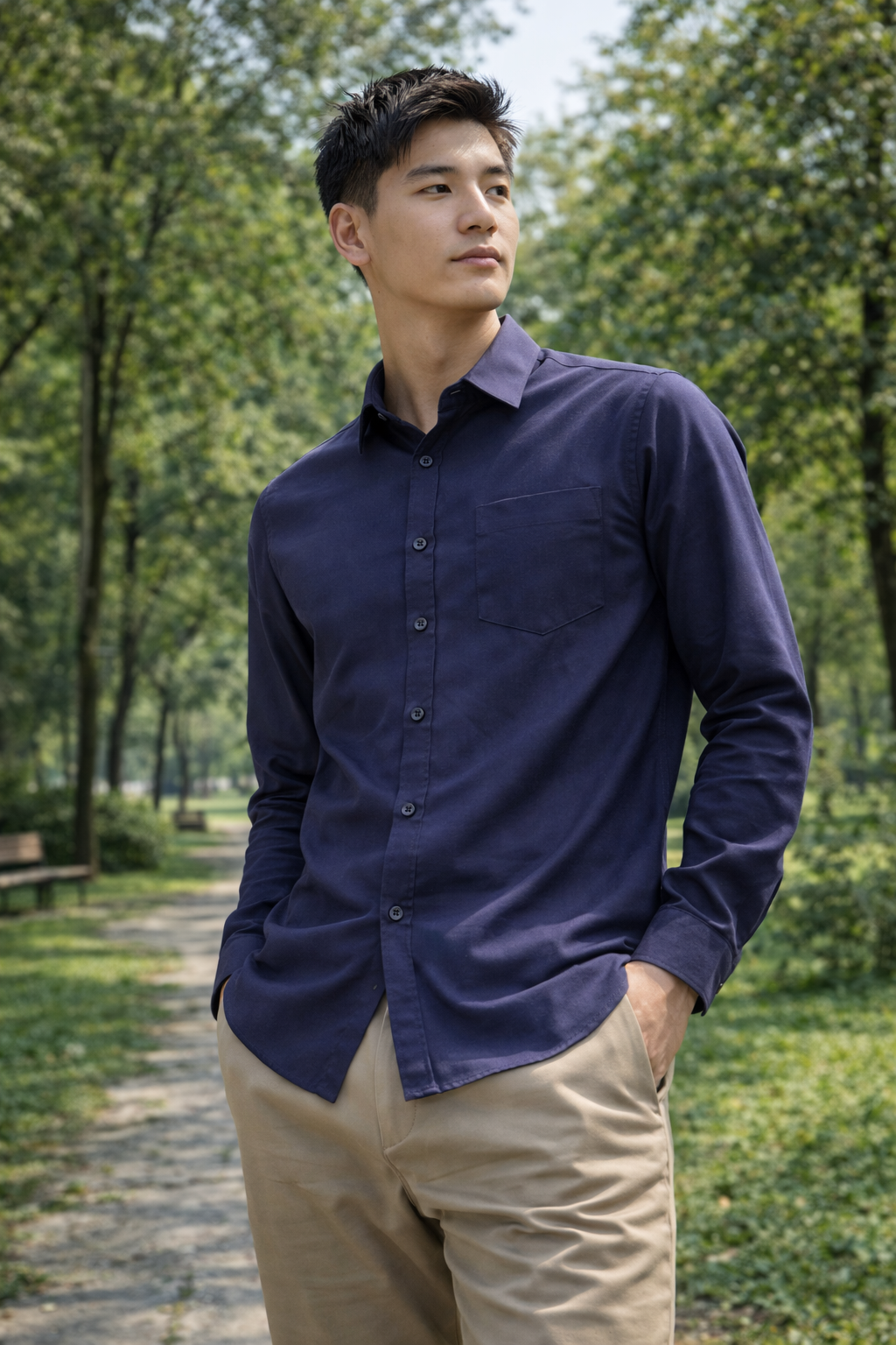 Mens Dark Blue Slim Fit Casual Shirt