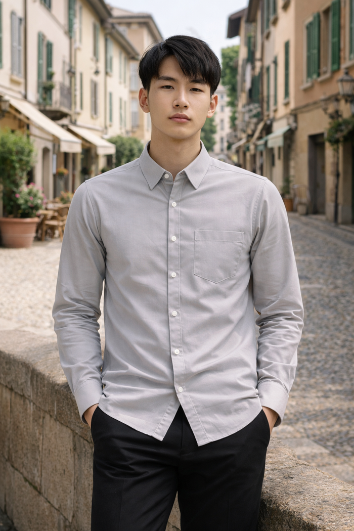 Men's Light Grey Slim Fit Casual Shirt 2
