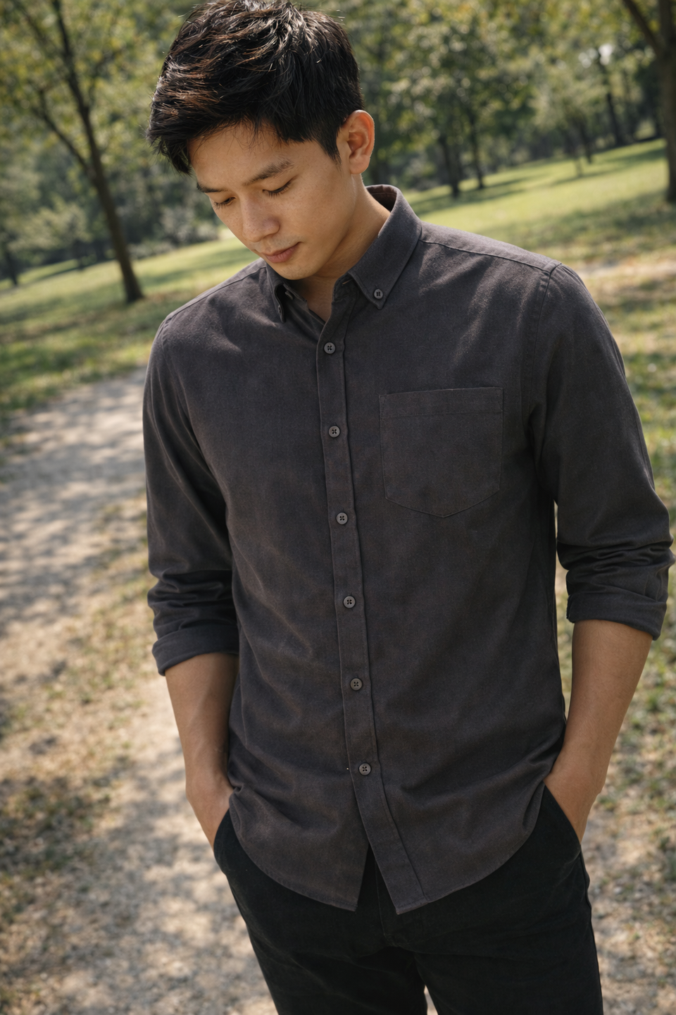 Mens Charcoal Slim Fit Casual Shirt
