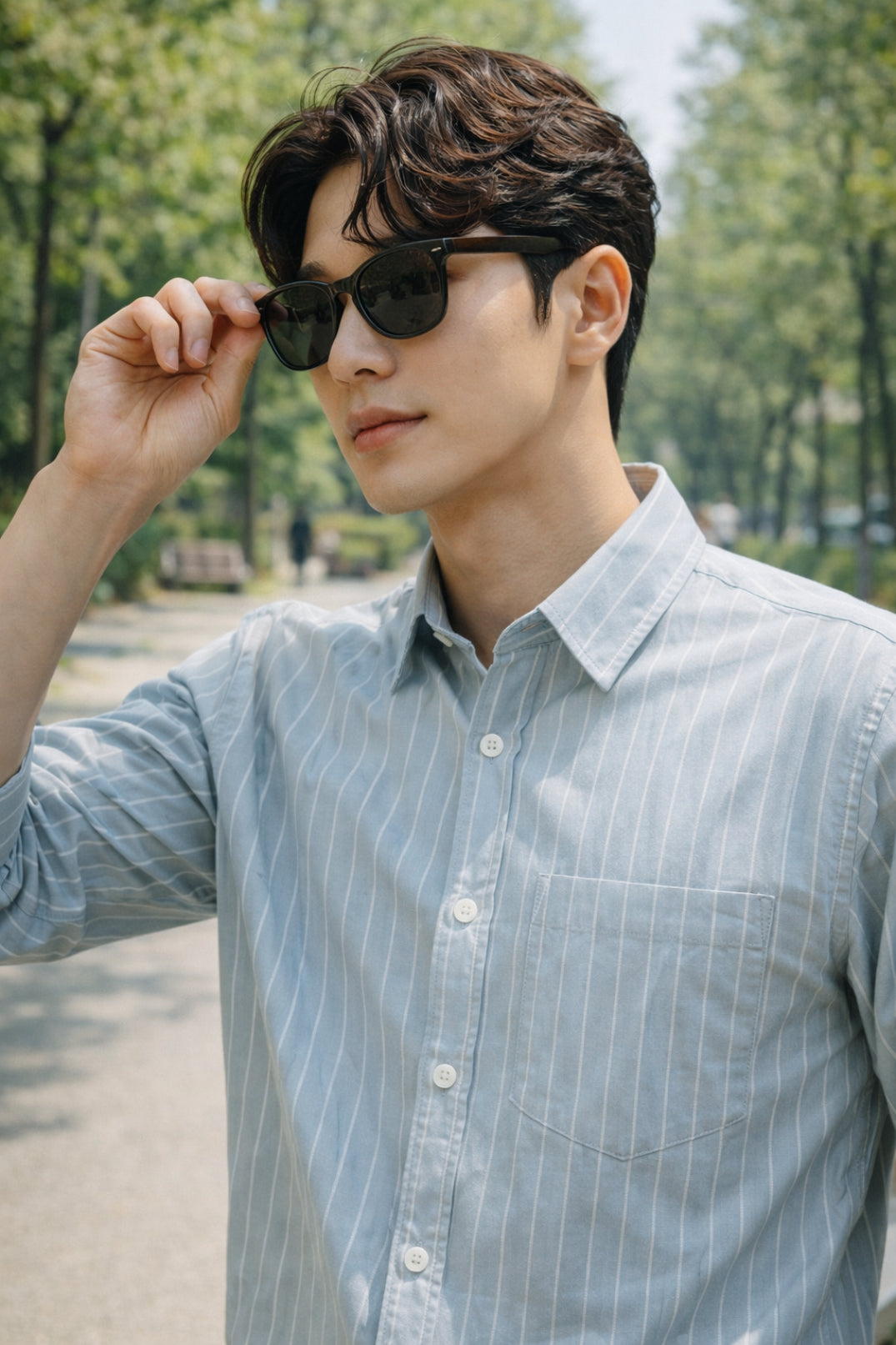 Mens Light Grey Striped Slim Fit Casual Shirt