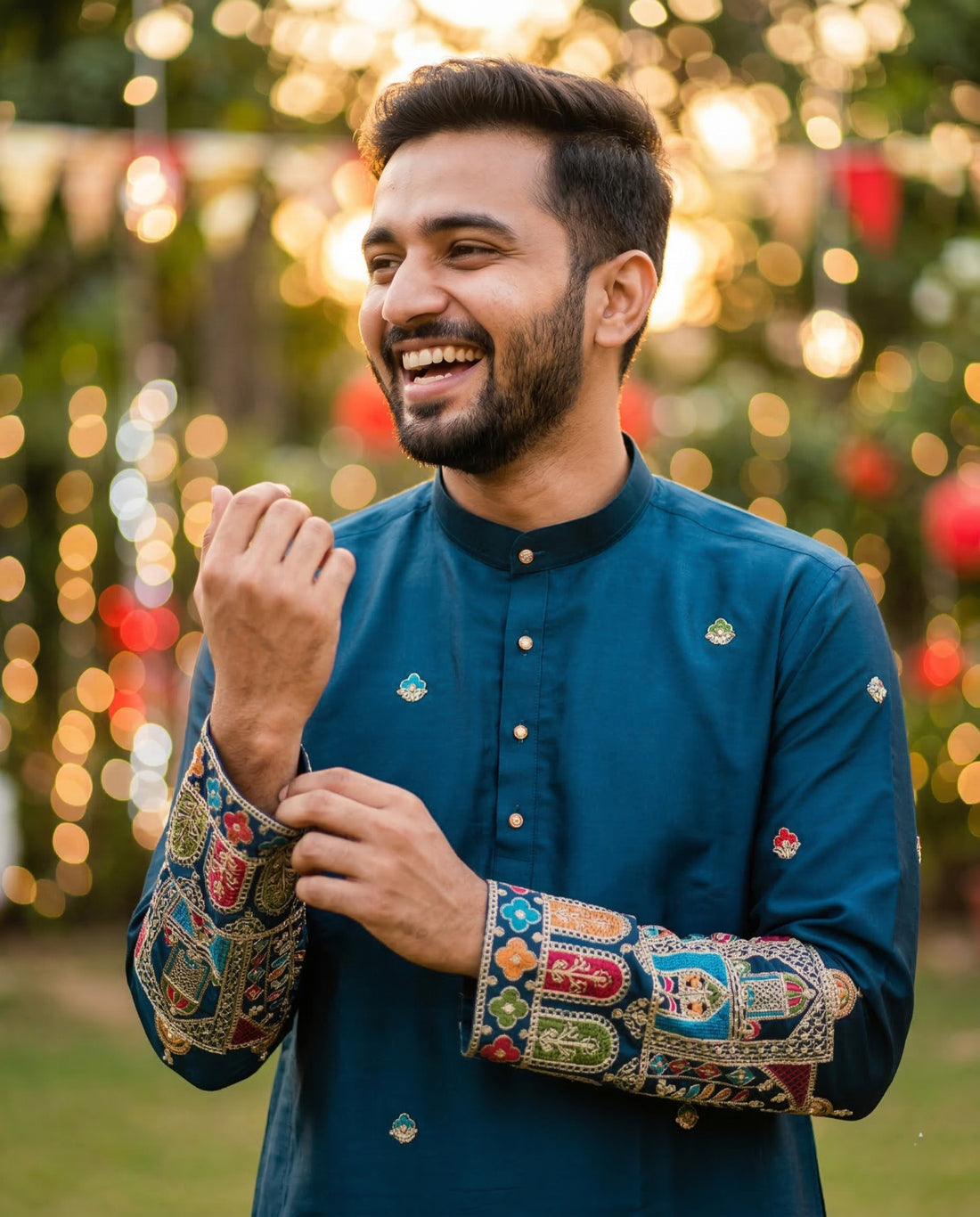 Men Blue Kurta for Festive & Wedding Wear with Ethnic Border