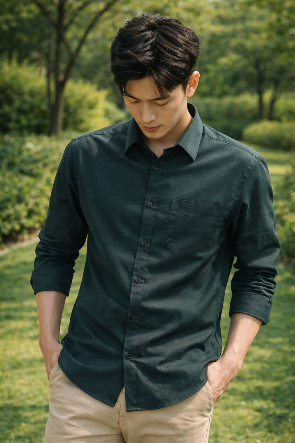 Men's Dark Green Slim Fit Casual Shirt