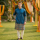 Men Blue Kurta for Festive & Wedding Wear with Ethnic Border 1