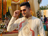 Men Cream Peacock Embroidered Ethnic Kurta with Floral Border 6