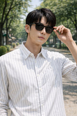 Mens White Striped Slim Fit Casual Shirt 3