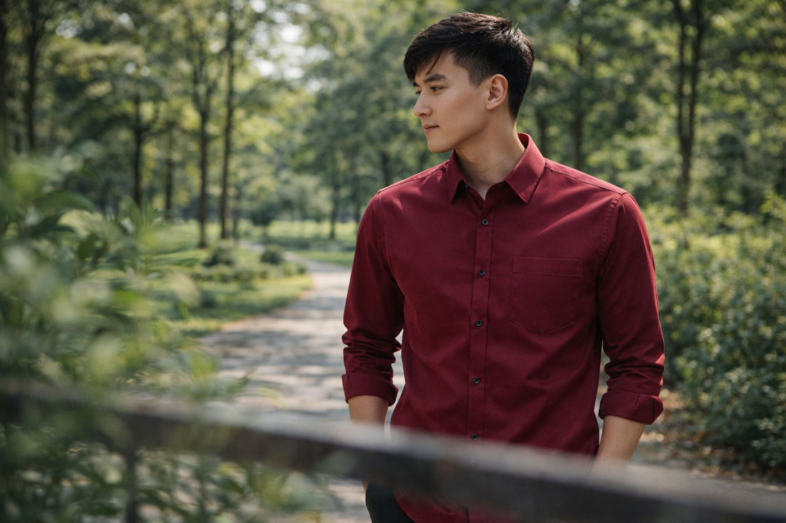 Men’s Burgundy Slim Fit Cotton Casual Shirt