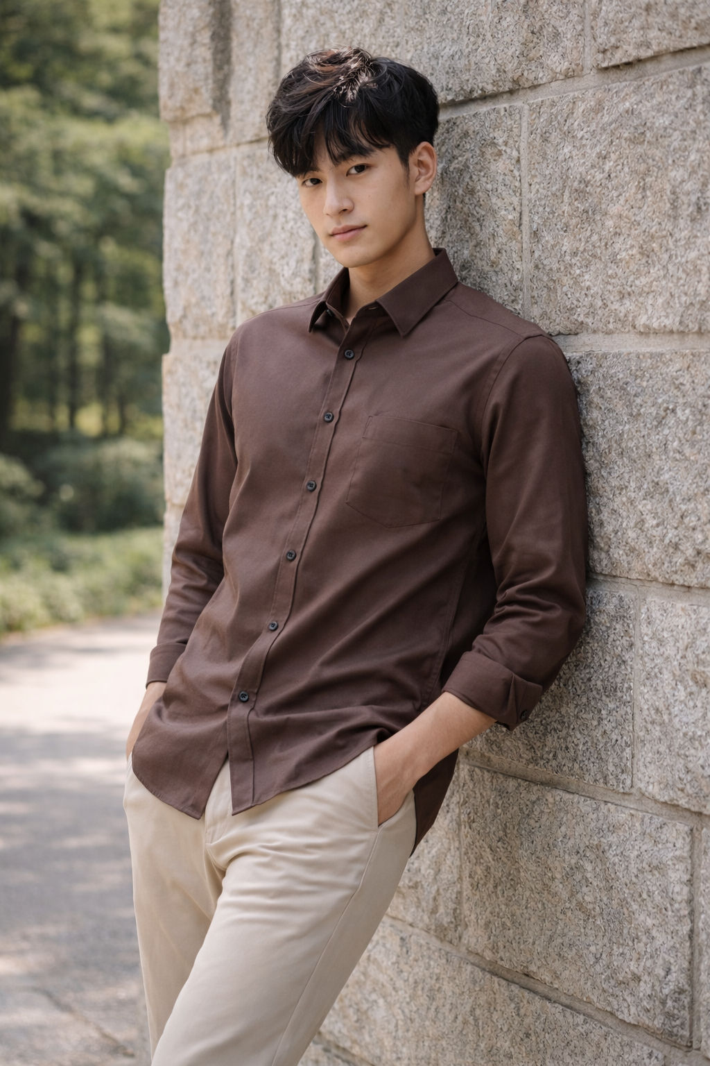 Mens Brown Slim Fit Casual Shirt