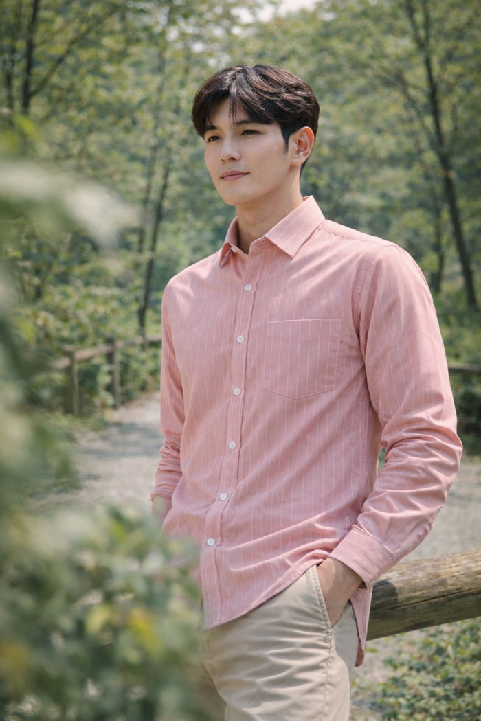 Mens Pink Striped Slim Fit Casual Shirt 2