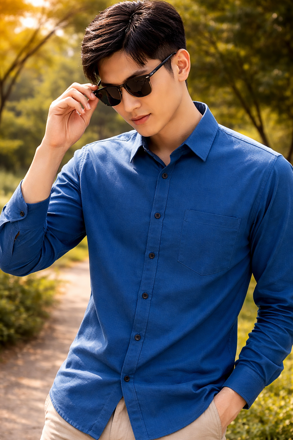 Mens Blue Slim Fit Casual Shirt